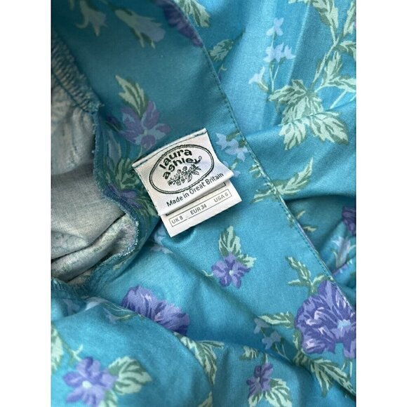Vintage Laura Ashley Teal Floral Cottage Core Bow Back Dress US 6 2 UK 8 - Picture 7 of 8